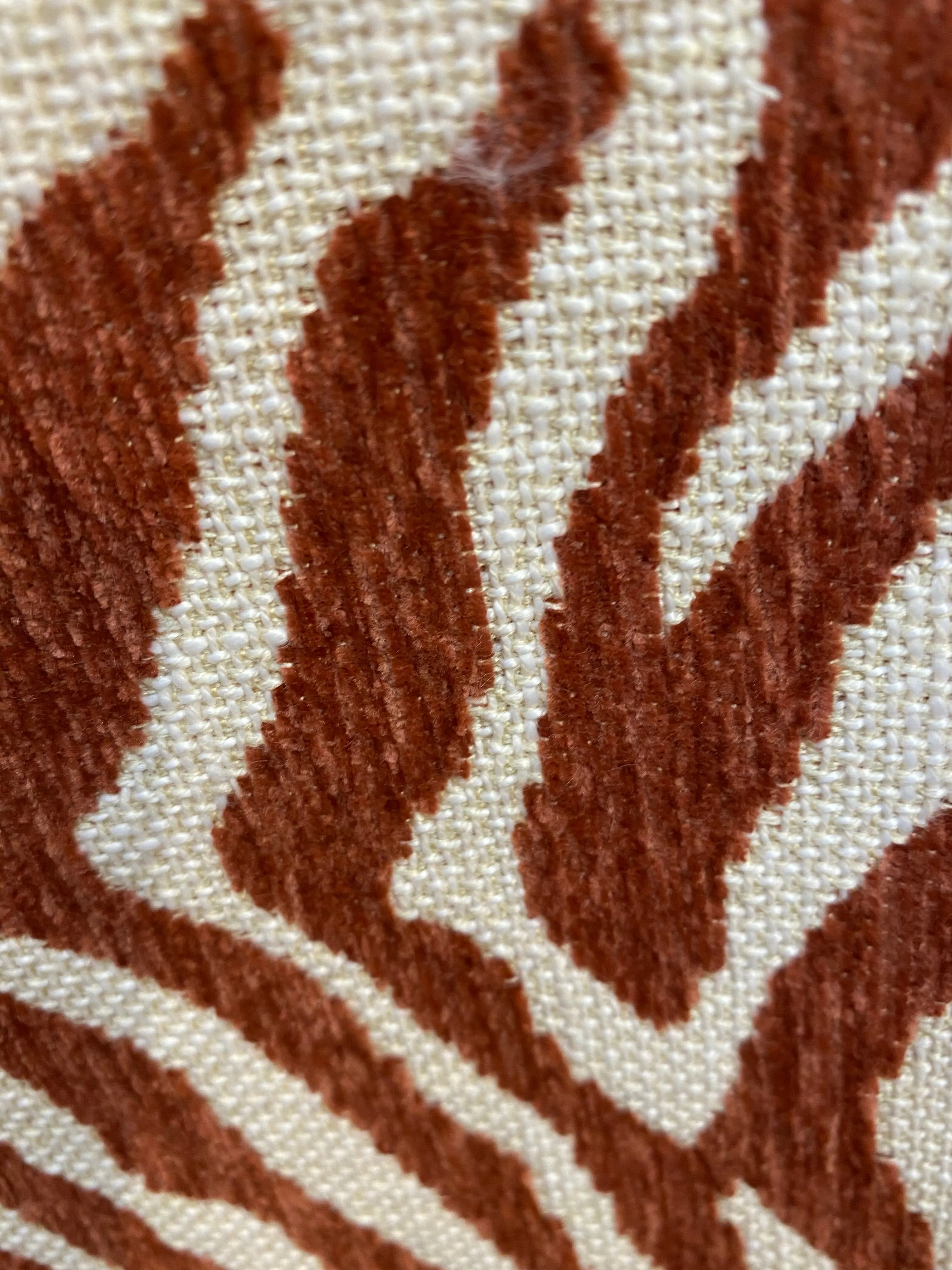 NEW Queen Claudia Designer Upholstery Heavyweight Burnout Zebra Chenille Fabric- Rust Red BTY