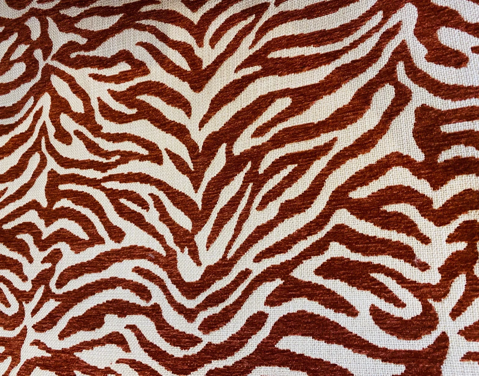 NEW Queen Claudia Designer Upholstery Heavyweight Burnout Zebra Chenille Fabric- Rust Red BTY