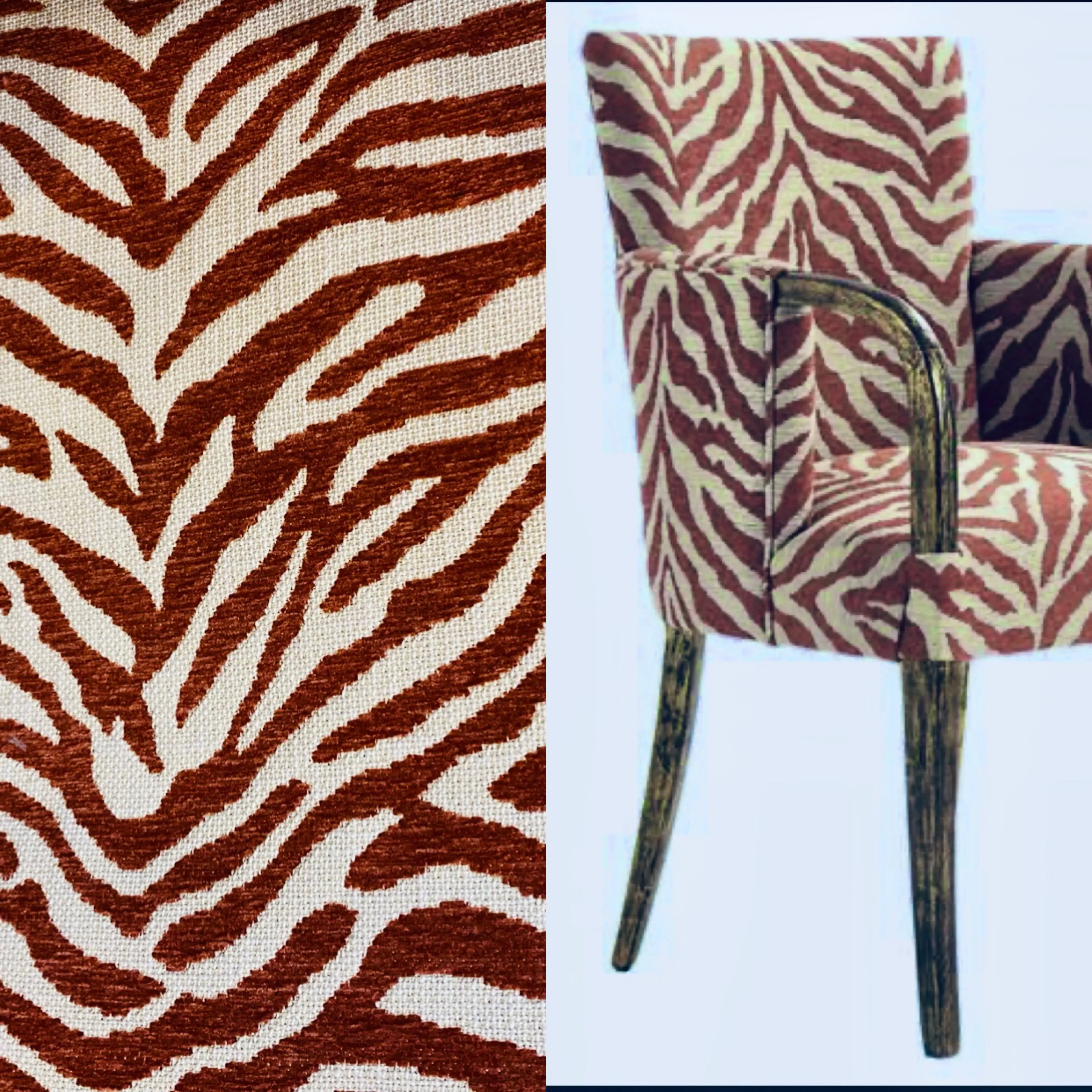 NEW Queen Claudia Designer Upholstery Heavyweight Burnout Zebra Chenille Fabric- Rust Red BTY