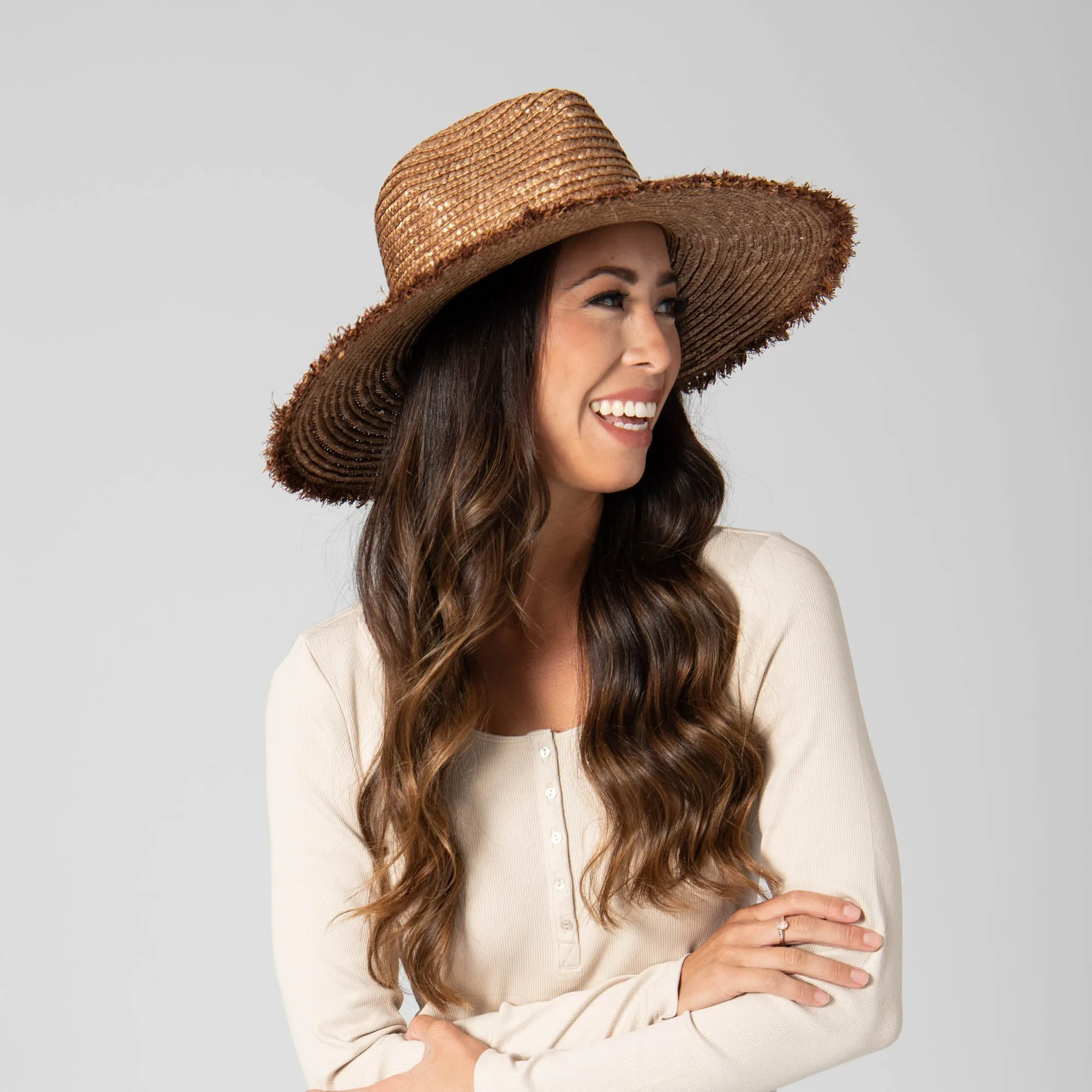 No Retouch - Wheat Straw Fedora with Frayed Raffia Trim