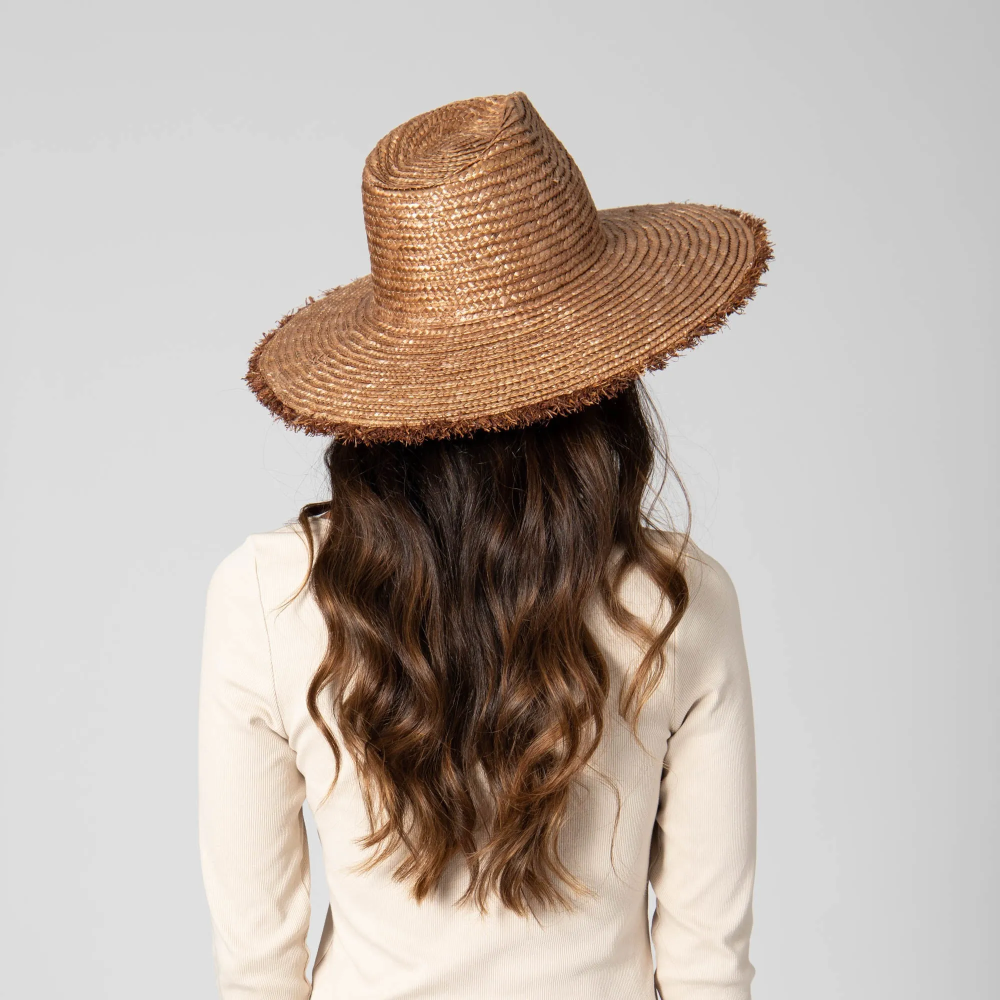 No Retouch - Wheat Straw Fedora with Frayed Raffia Trim