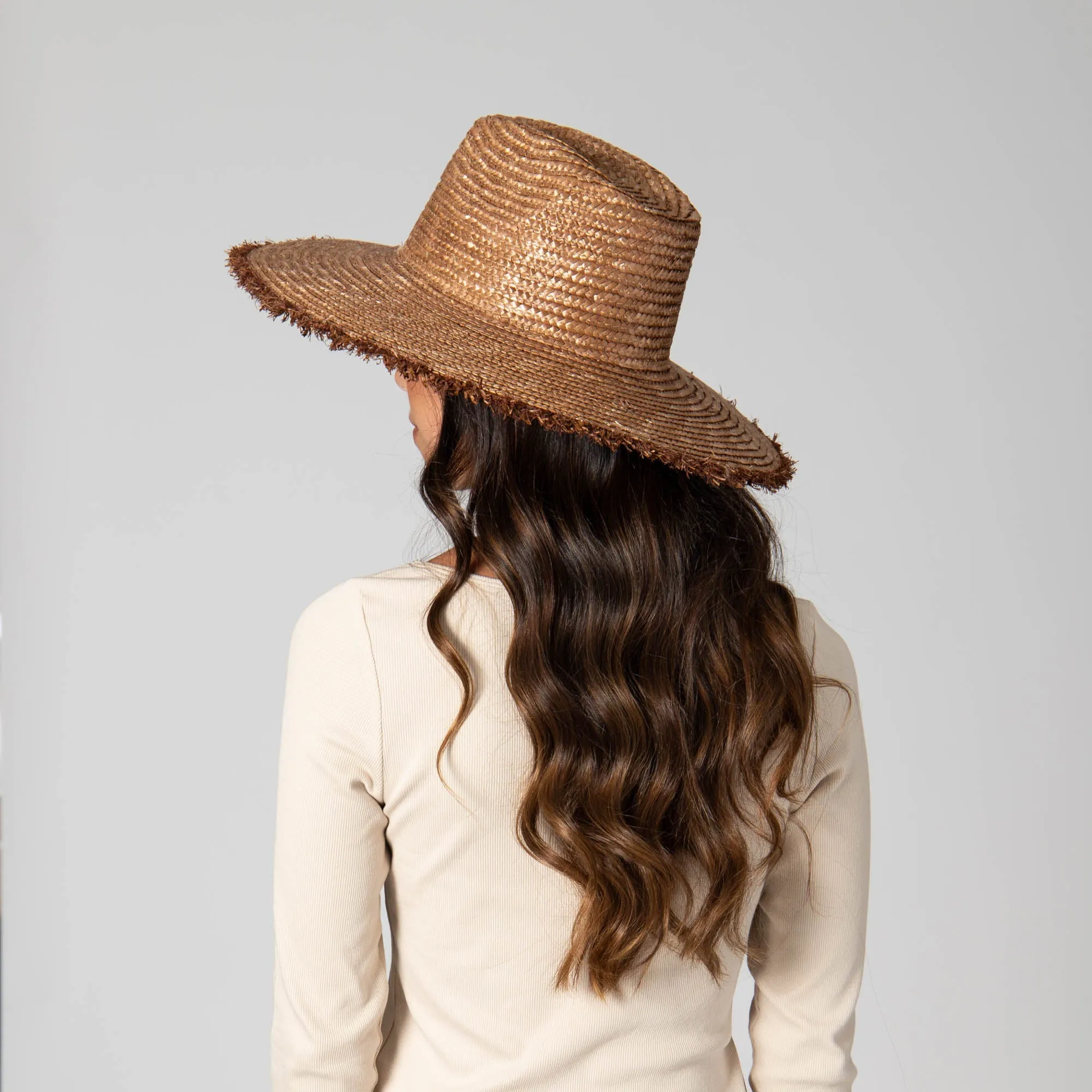 No Retouch - Wheat Straw Fedora with Frayed Raffia Trim