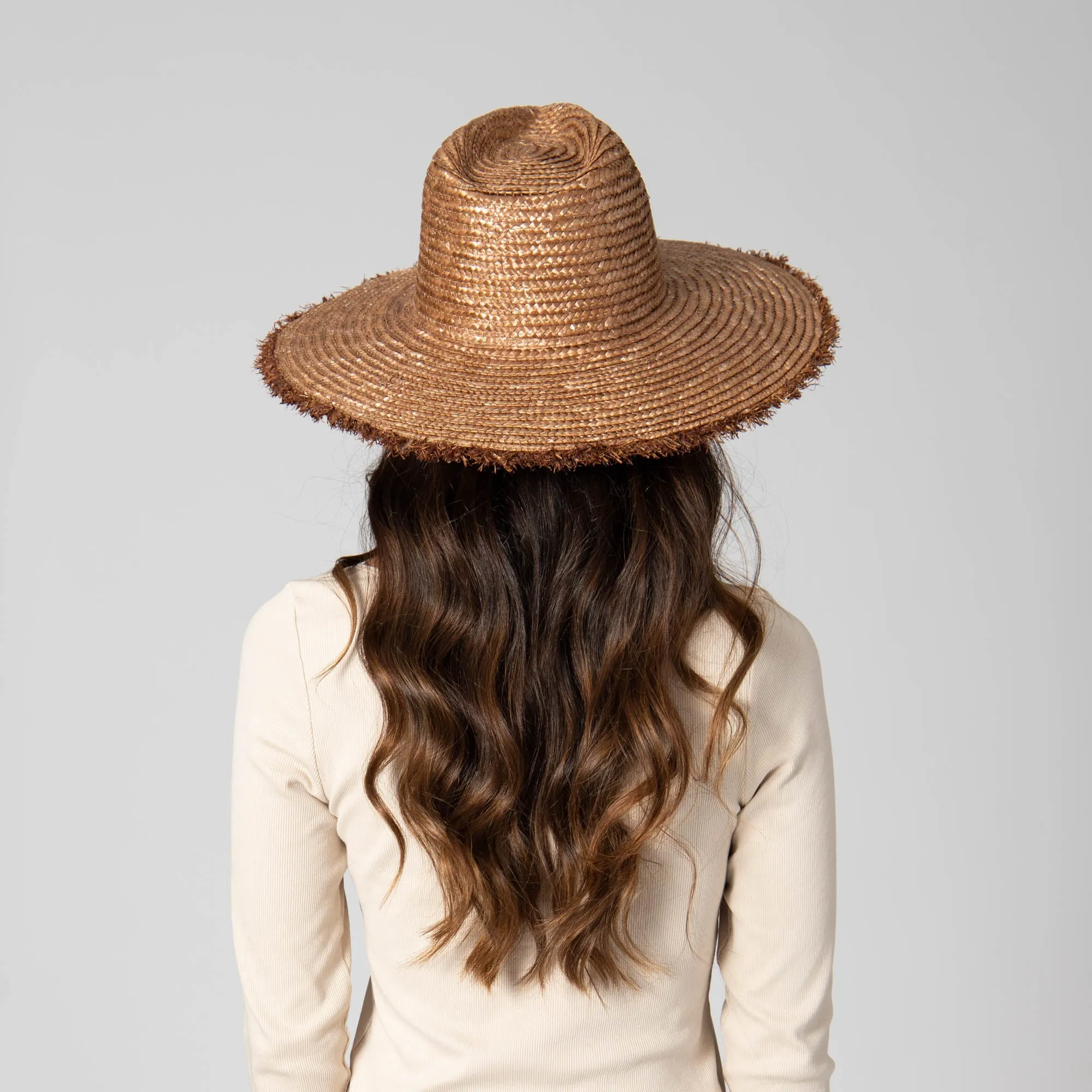 No Retouch - Wheat Straw Fedora with Frayed Raffia Trim