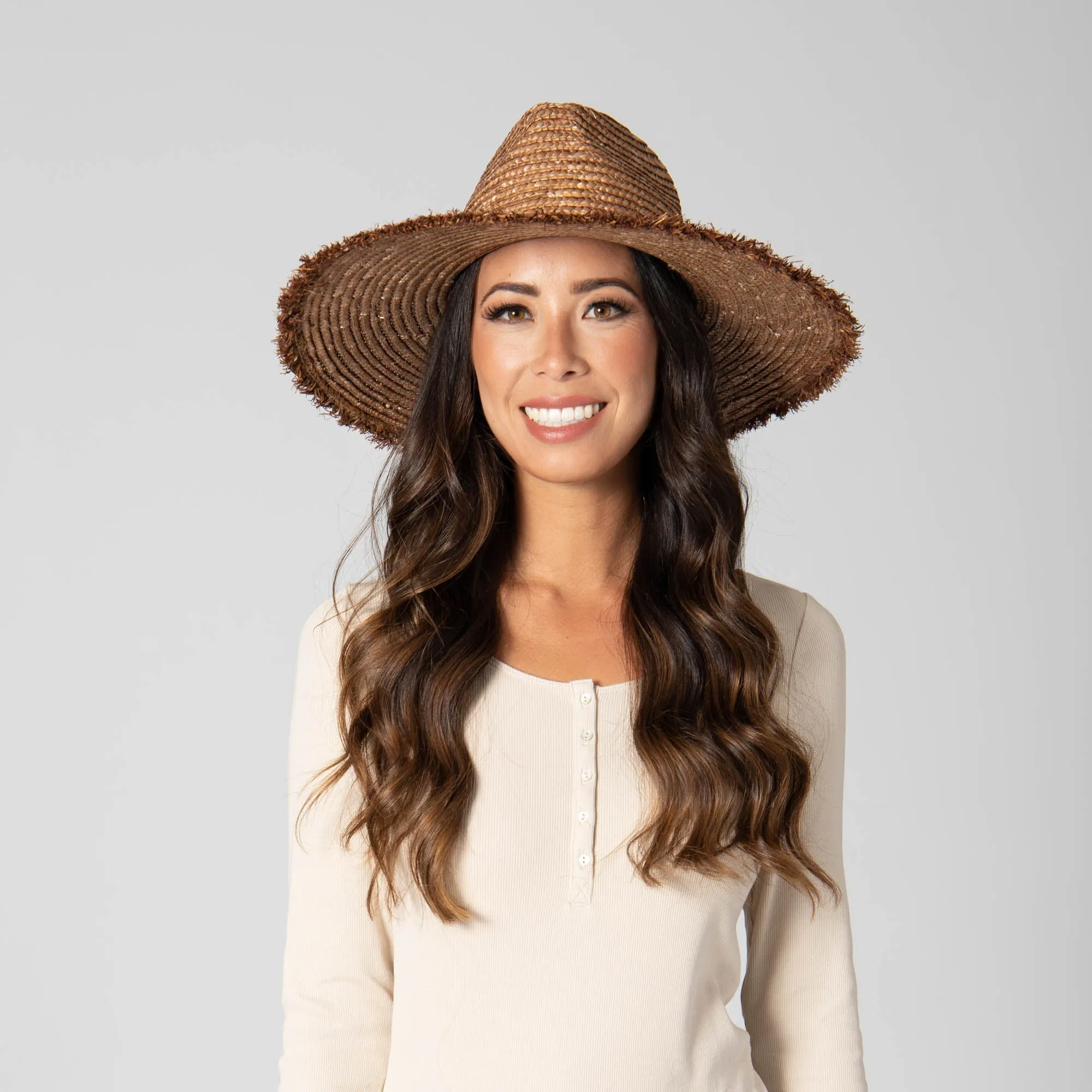 No Retouch - Wheat Straw Fedora with Frayed Raffia Trim