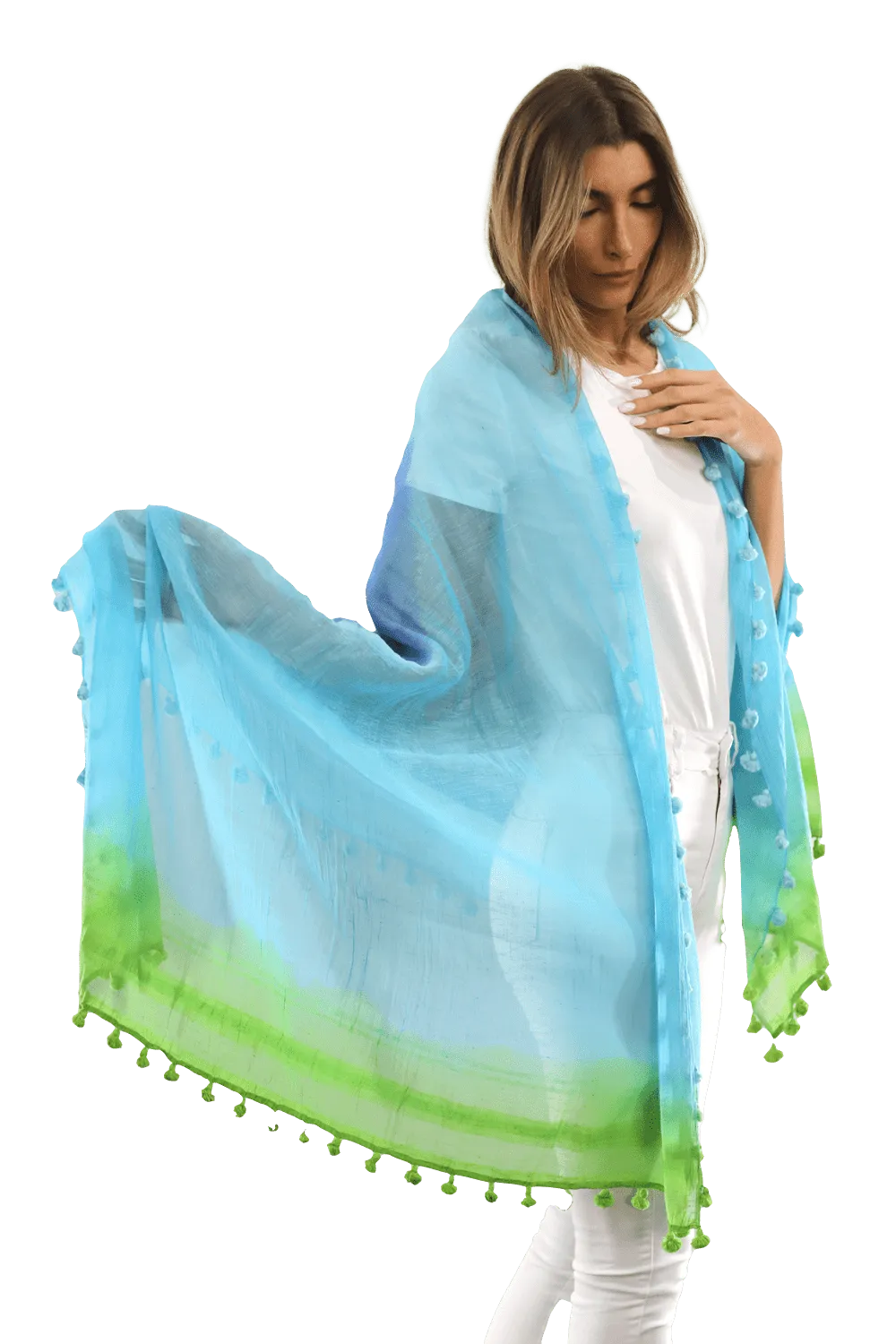 Ombre Scarf with Fringe - Lime/Blue/Rust