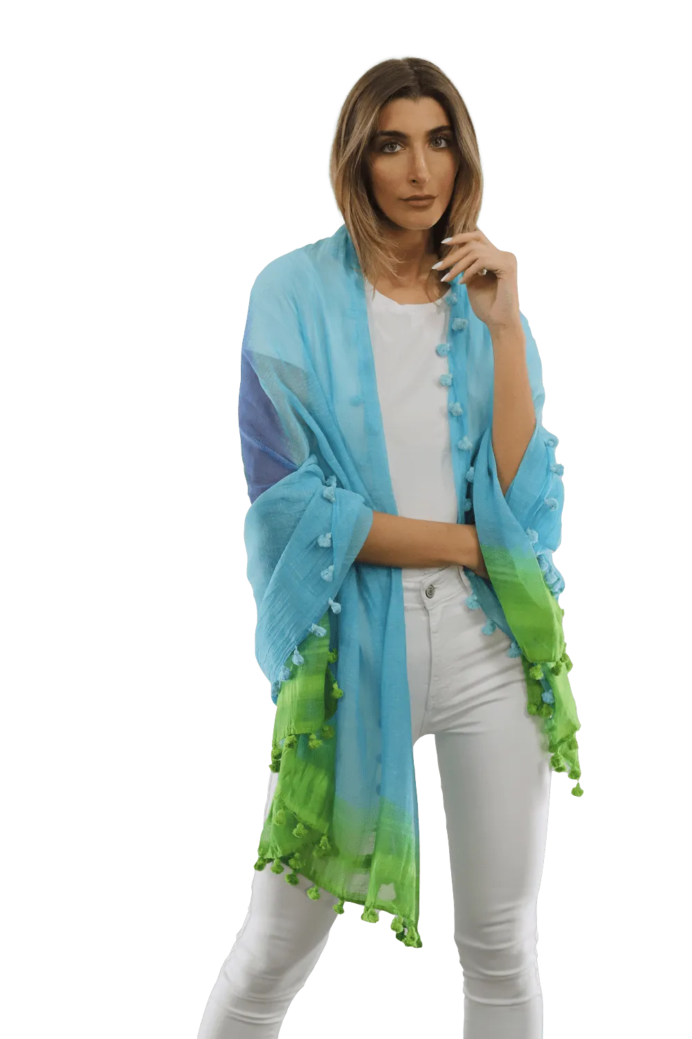 Ombre Scarf with Fringe - Lime/Blue/Rust