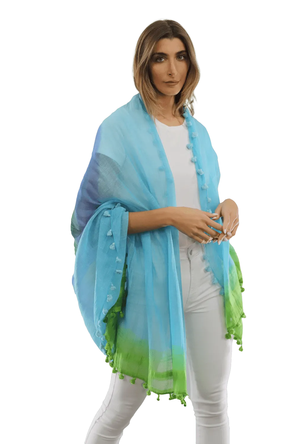 Ombre Scarf with Fringe - Lime/Blue/Rust