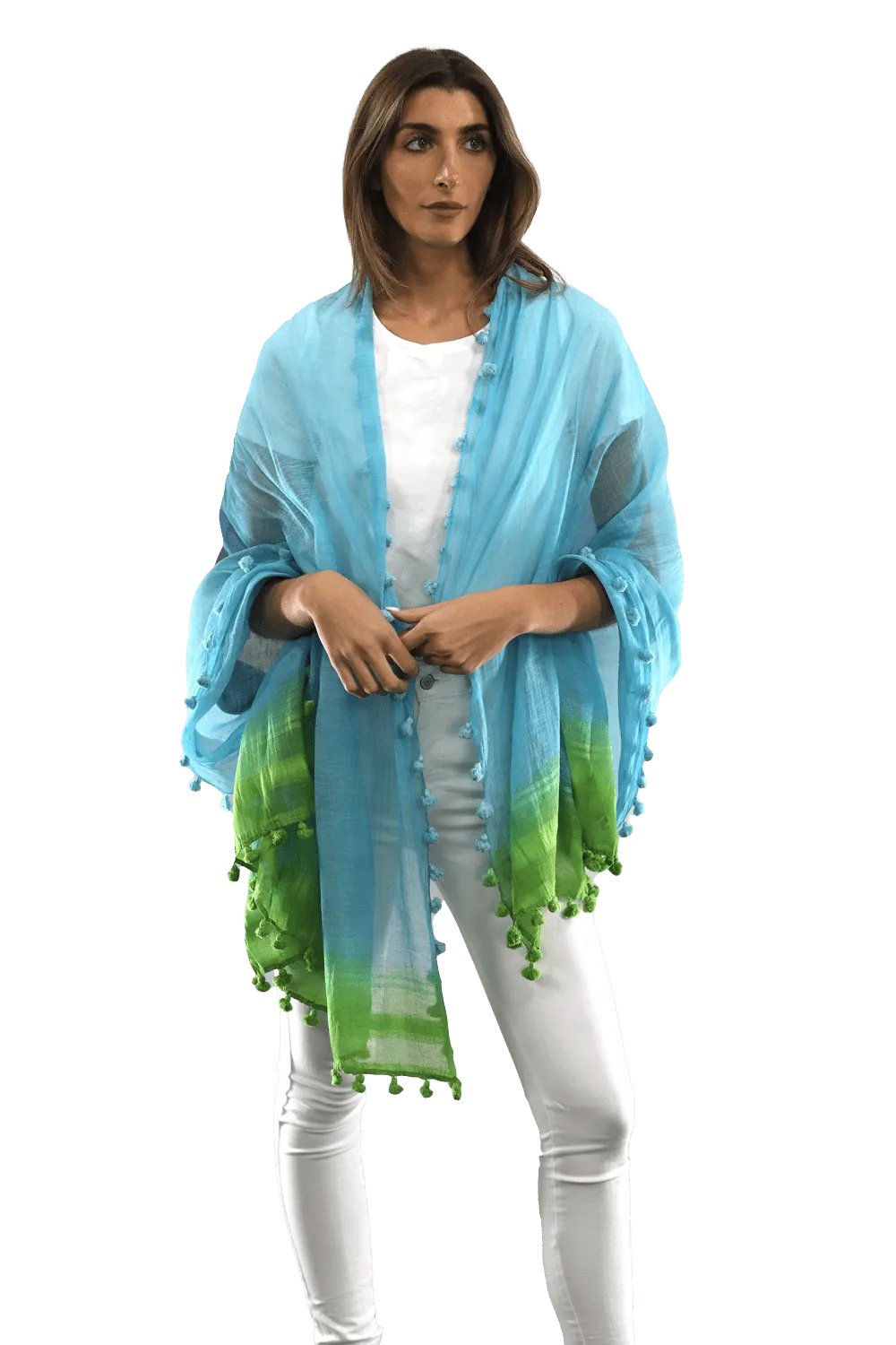 Ombre Scarf with Fringe - Lime/Blue/Rust