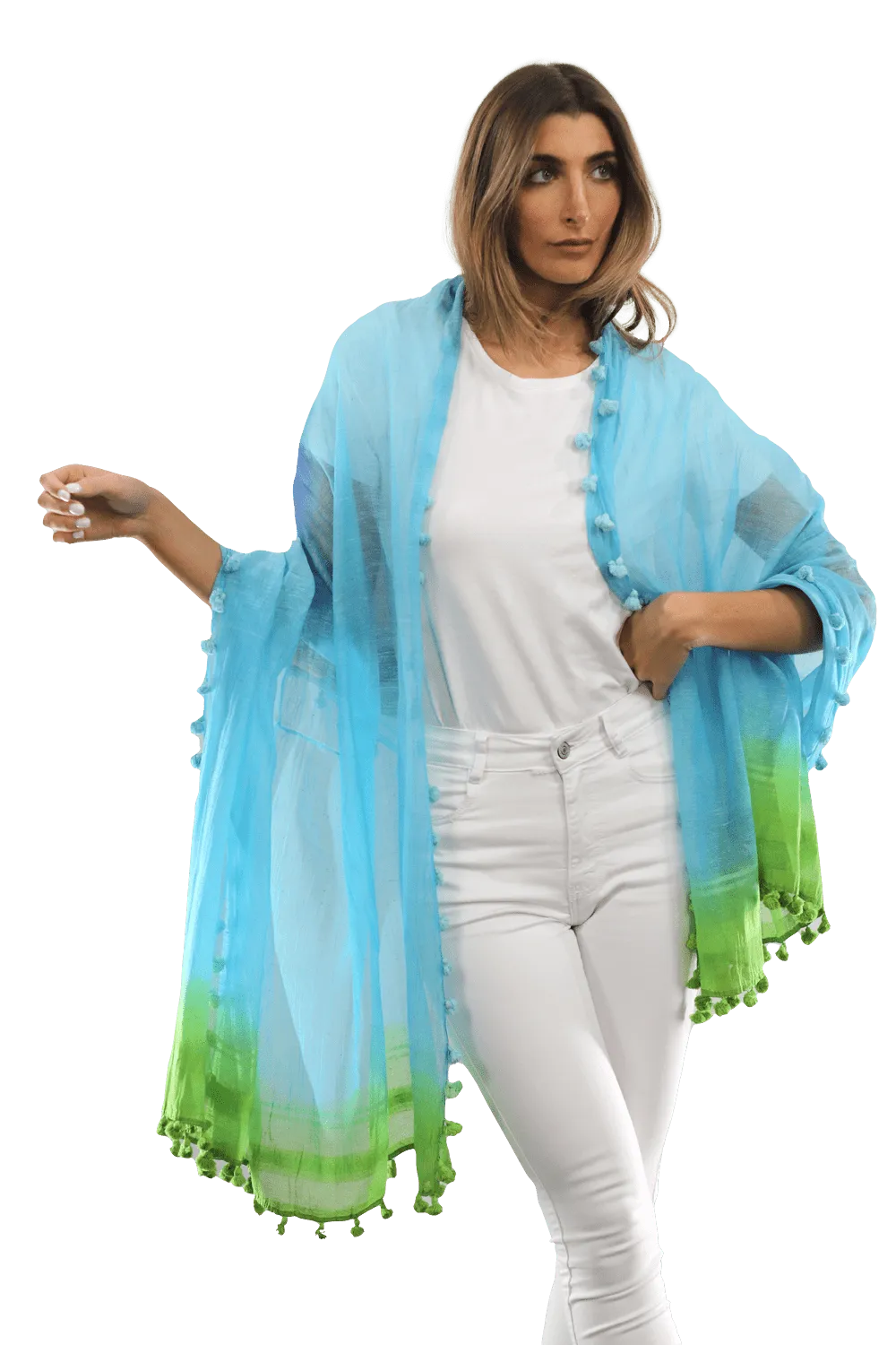 Ombre Scarf with Fringe - Lime/Blue/Rust