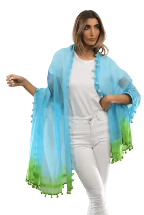 Ombre Scarf with Fringe - Lime/Blue/Rust