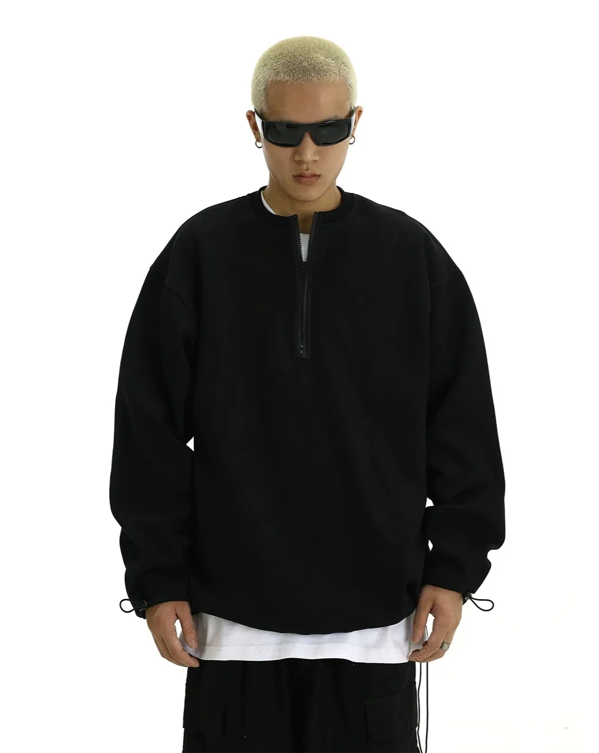 Oversized Half-Zip Ribbed Sweatshirt