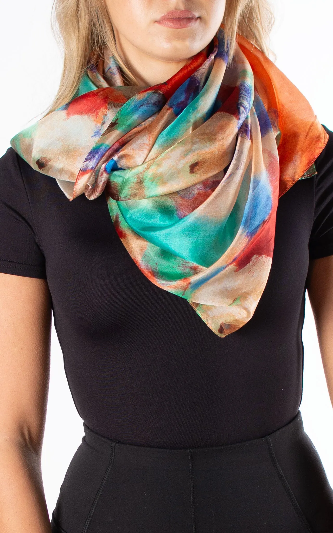 Painted Flowers Silk Scarf