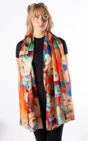 Painted Flowers Silk Scarf