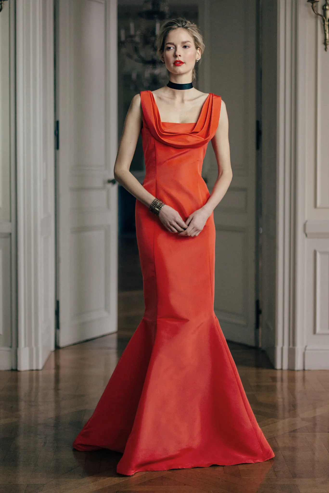 Poppy Hand Draped Square Neck Silk Faille Gown