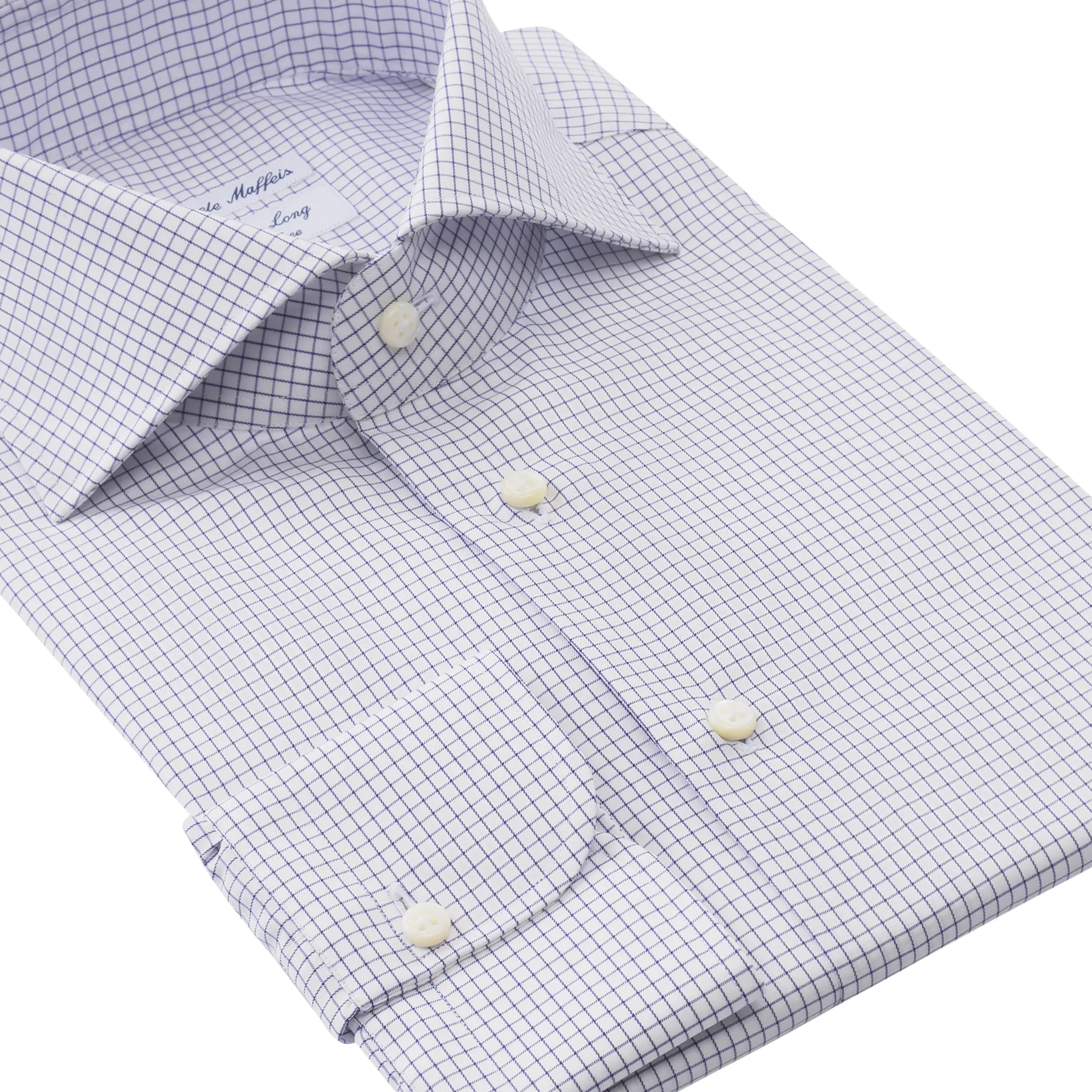 "All Day Long Collection" Graph-Check Cotton Blue Shirt with Cutaway Collar