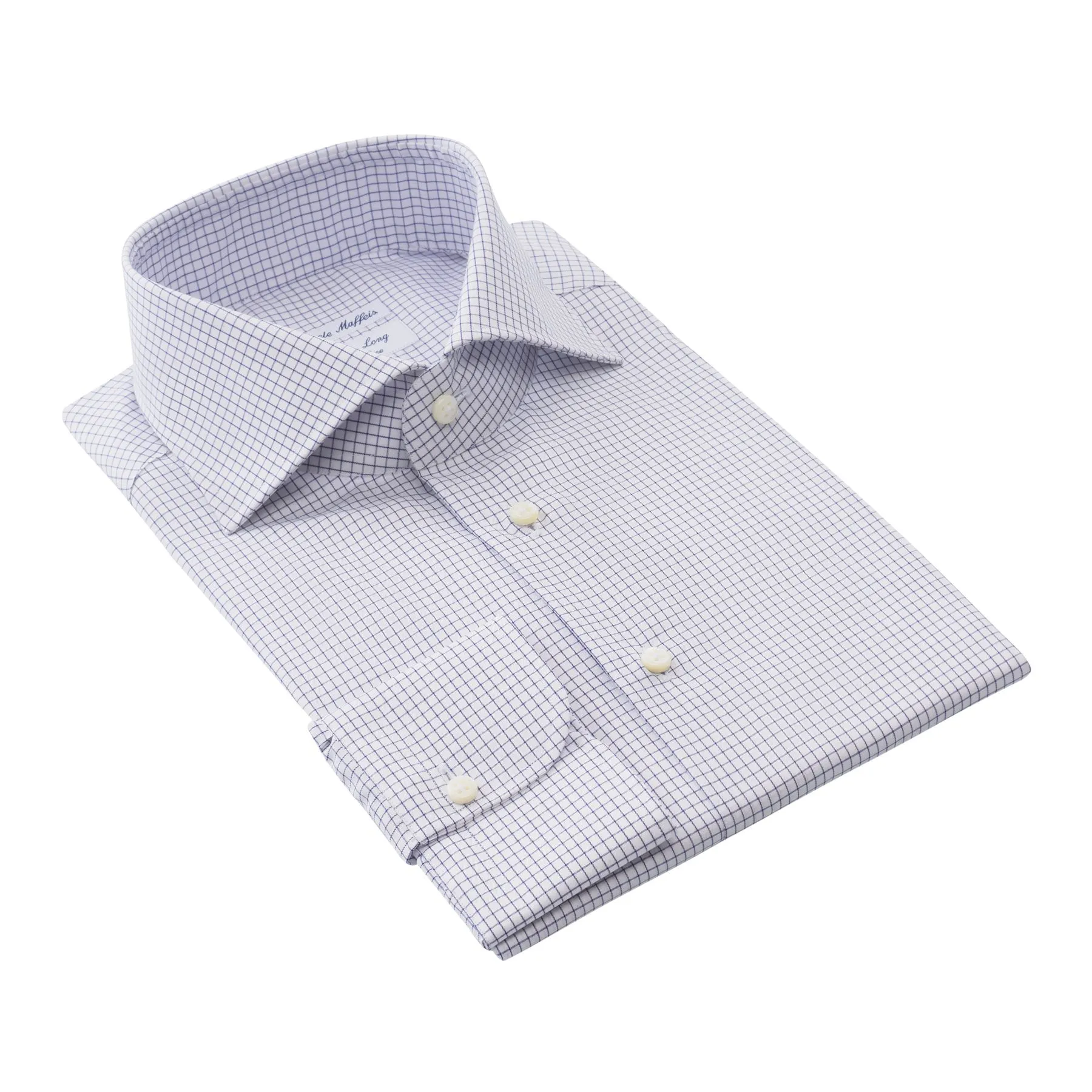 "All Day Long Collection" Graph-Check Cotton Blue Shirt with Cutaway Collar