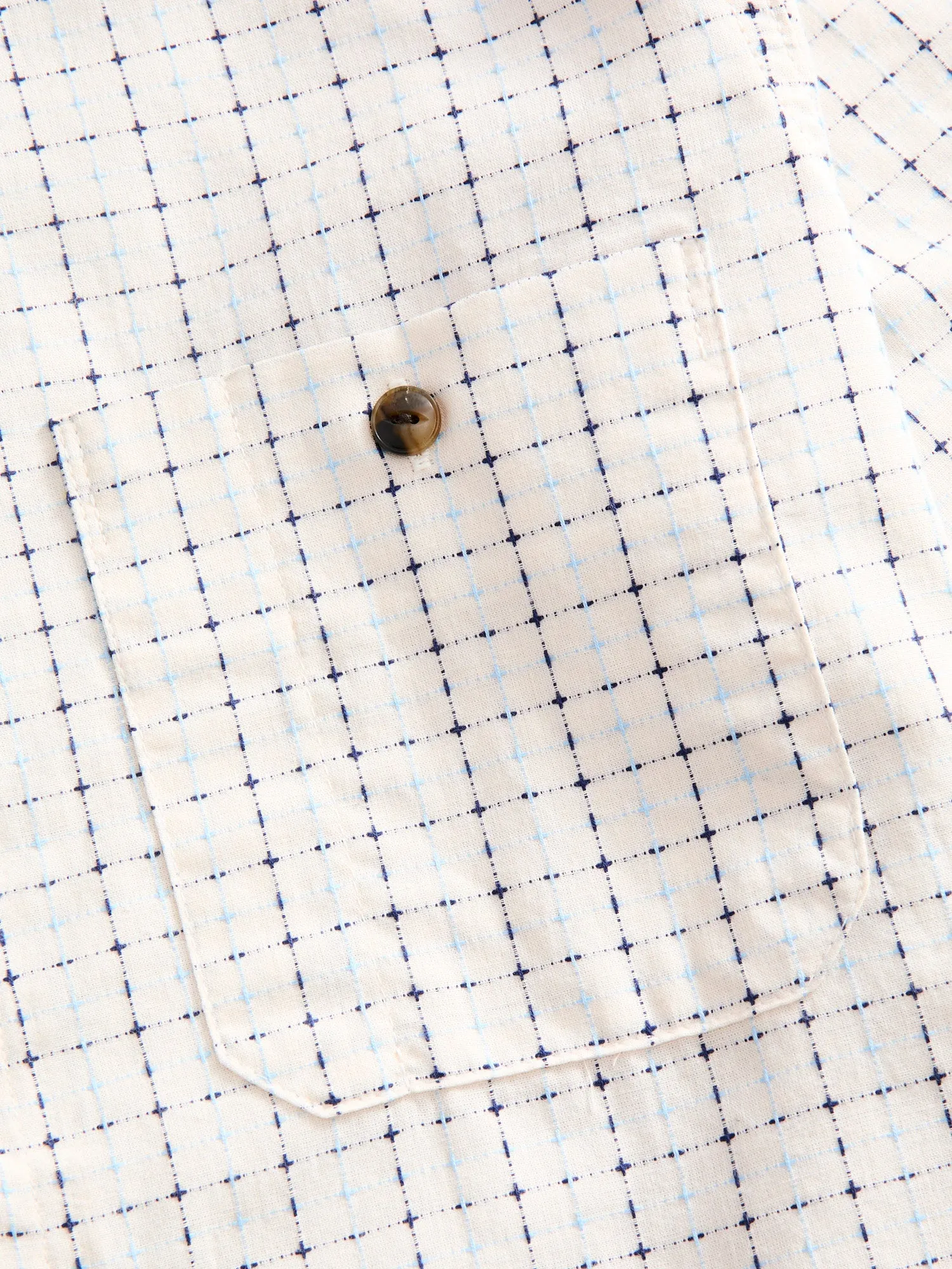 "Sashiko Grid" Oxford Shirt in Natural