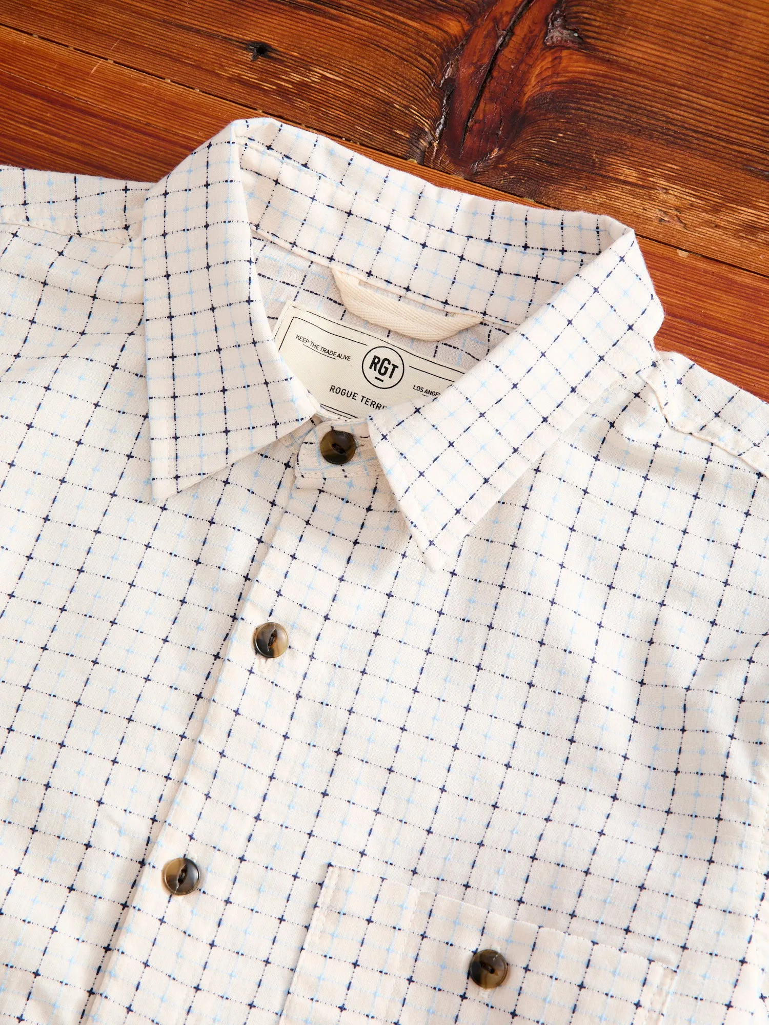 "Sashiko Grid" Oxford Shirt in Natural