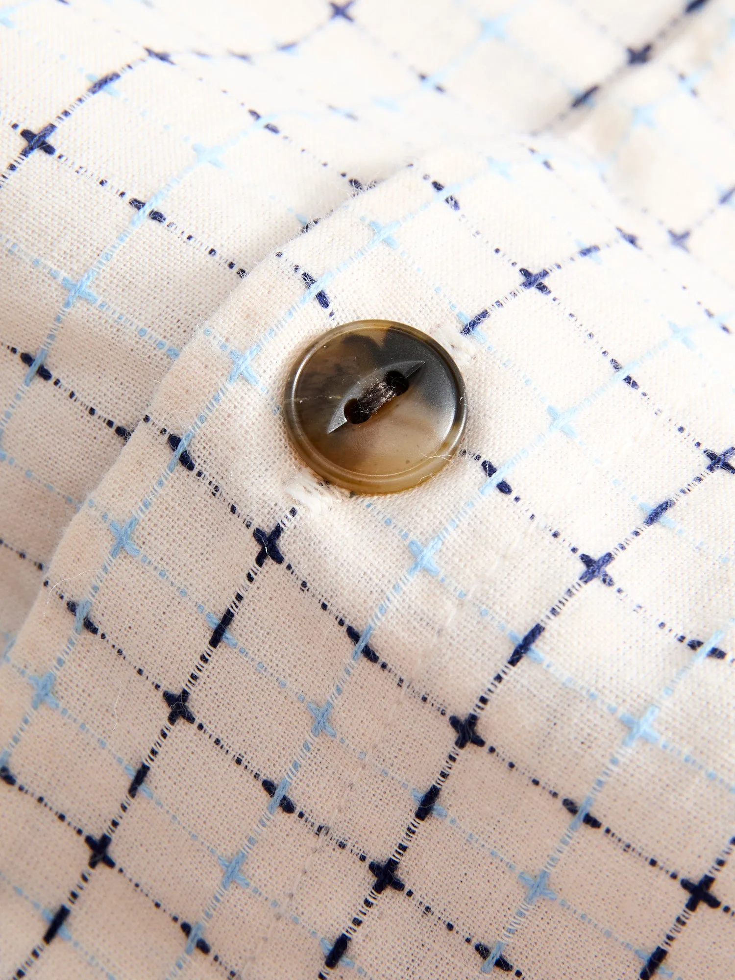 "Sashiko Grid" Oxford Shirt in Natural