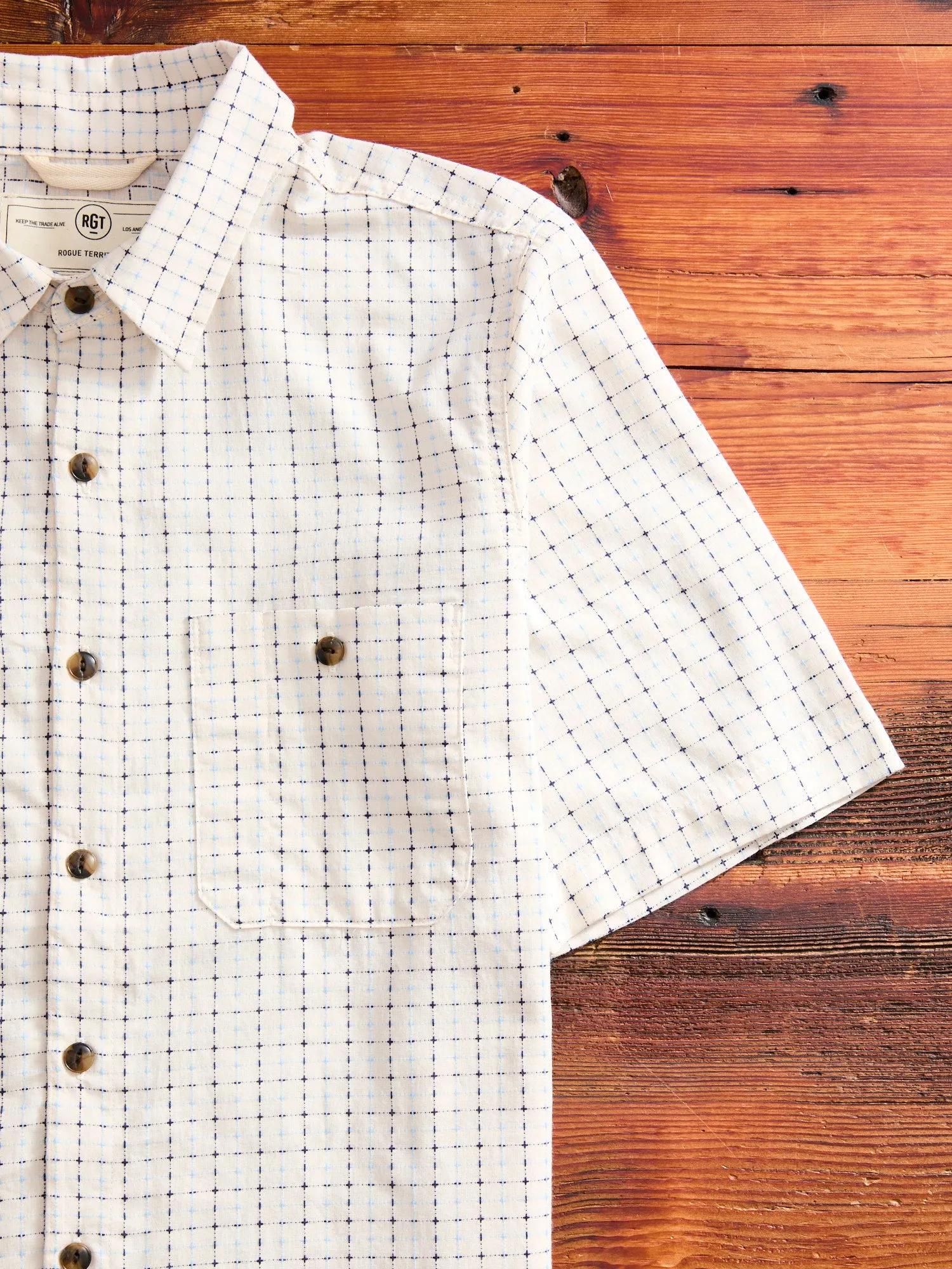 "Sashiko Grid" Oxford Shirt in Natural