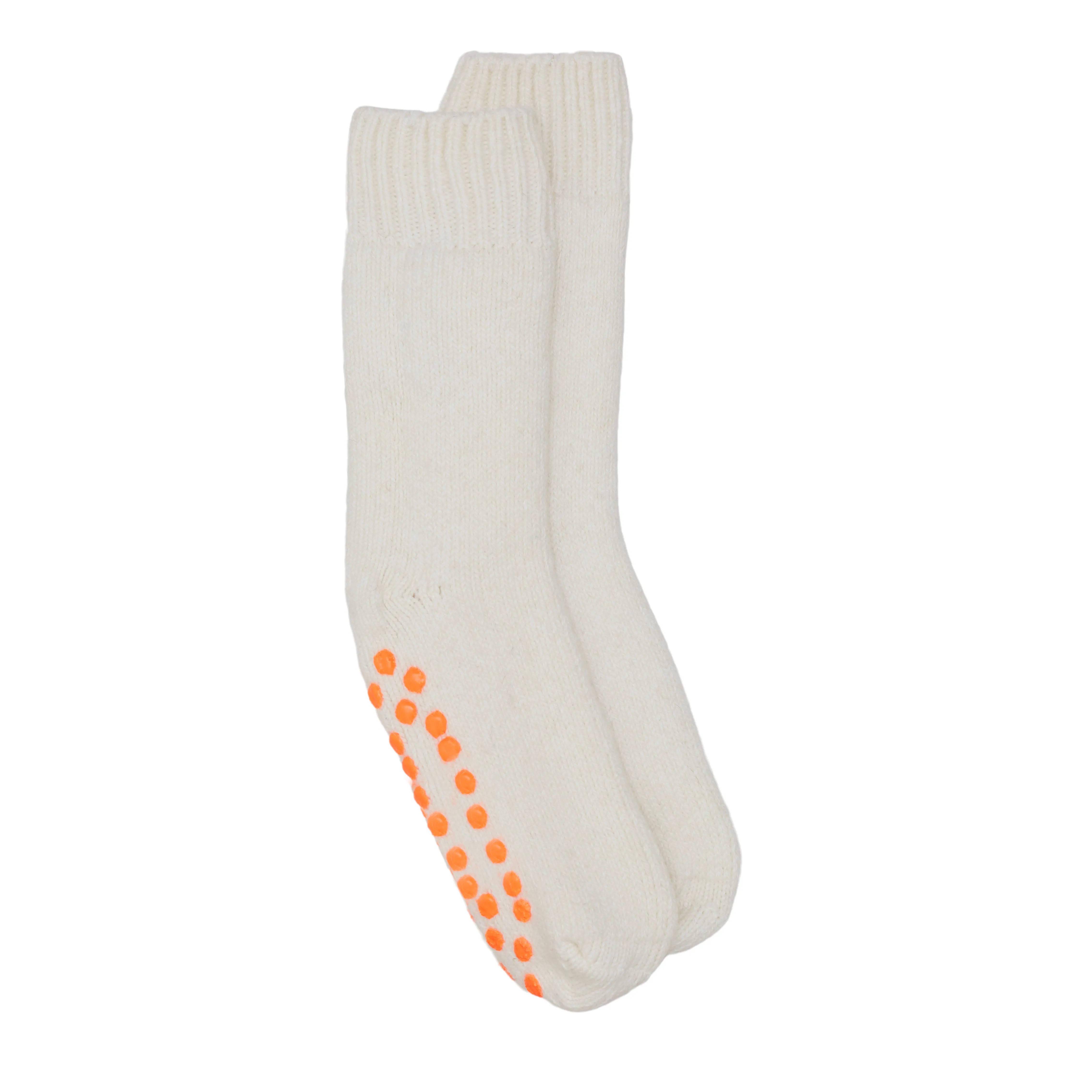 Slipper Socks Plain - White/Neon Orange Pads