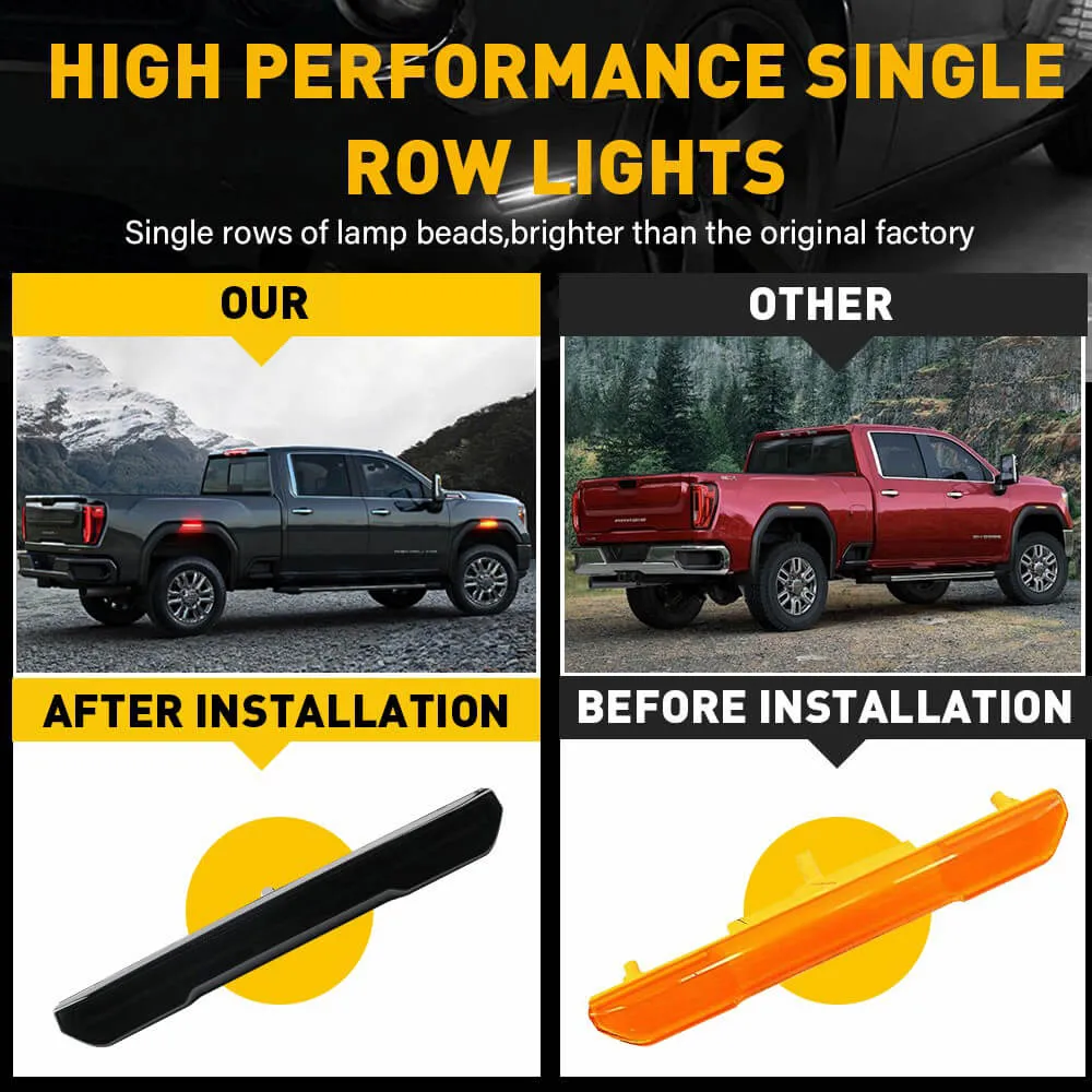 Smoked LED Side Marker Light For 2020-2023 GMC Sierra 2500HD 3500HD, Front Amber & Rear Red