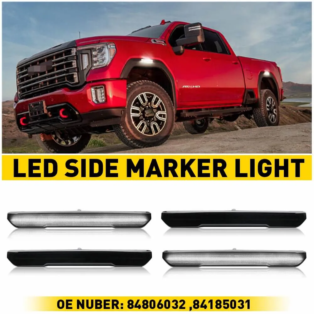 Smoked LED Side Marker Light For 2020-2023 GMC Sierra 2500HD 3500HD, Front Amber & Rear Red