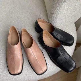 Square Toe Soft Leather Loafers for Women in Pink/Black