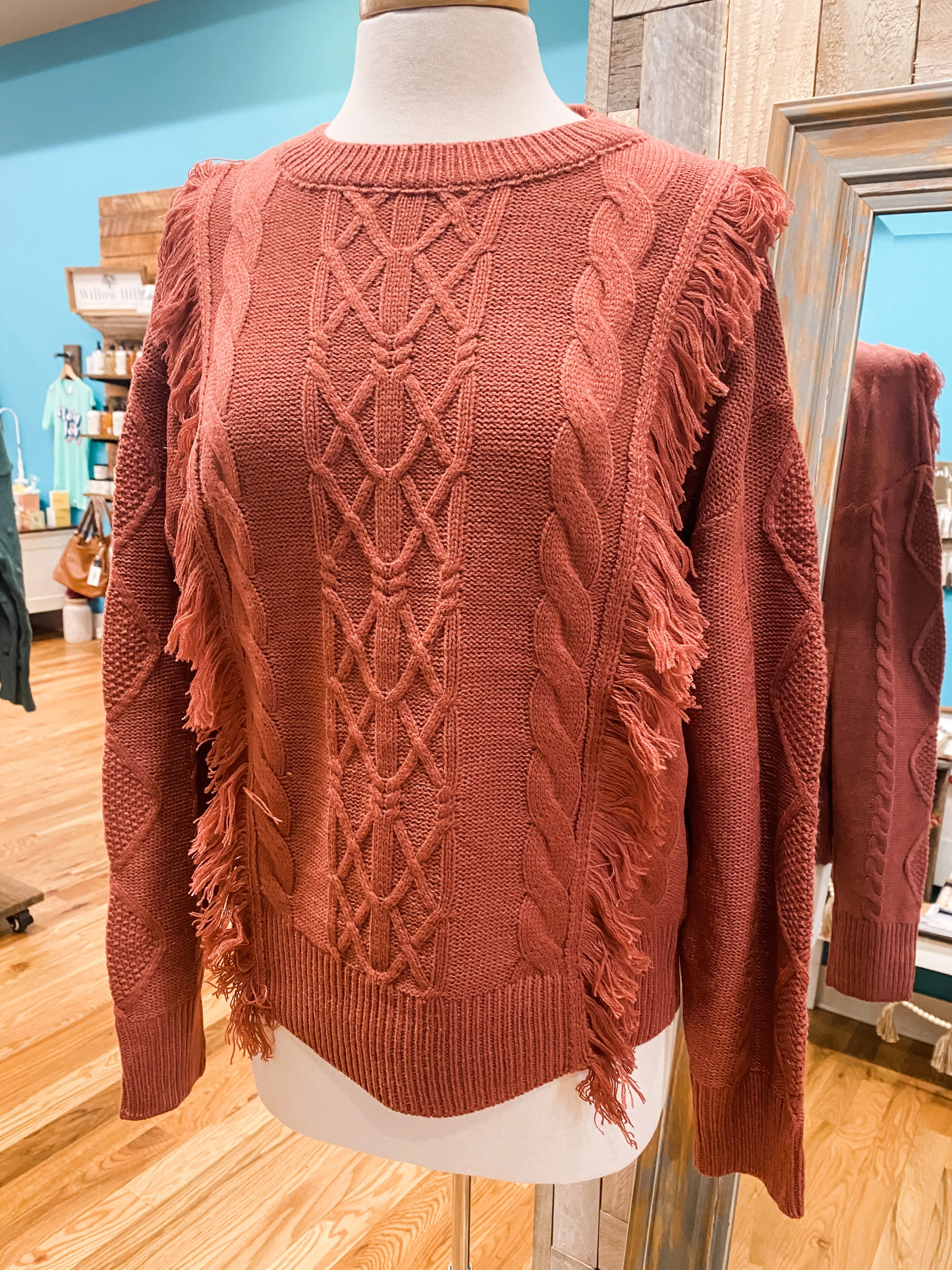 Sweet Chestnut Fringe Sweater