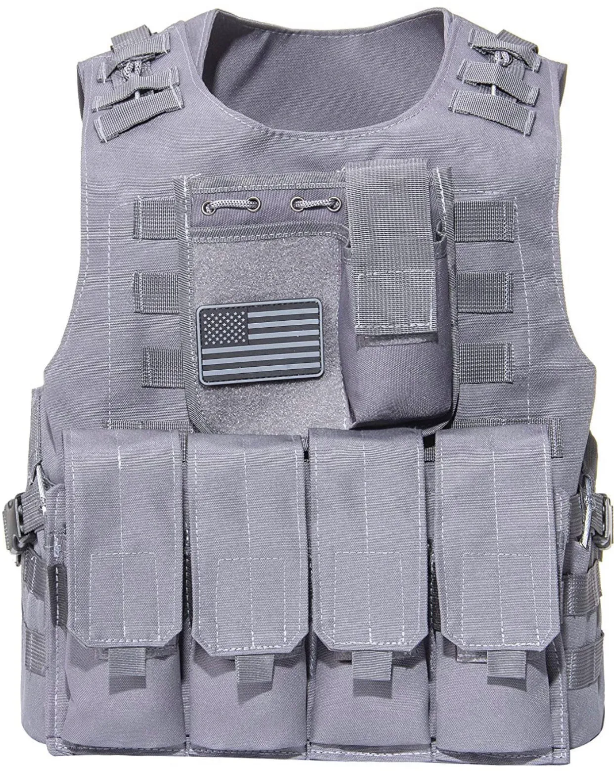 Tactical Plate Carrier Vest with Free US Flag Patch, Mil Spec 1000D Nylon PALS Molle Modular w/ 4 Mag Pouches, Side Pouch, Chest Mag Pouch