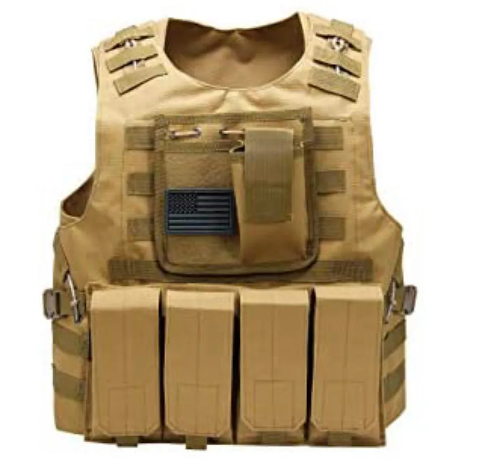 Tactical Plate Carrier Vest with Free US Flag Patch, Mil Spec 1000D Nylon PALS Molle Modular w/ 4 Mag Pouches, Side Pouch, Chest Mag Pouch