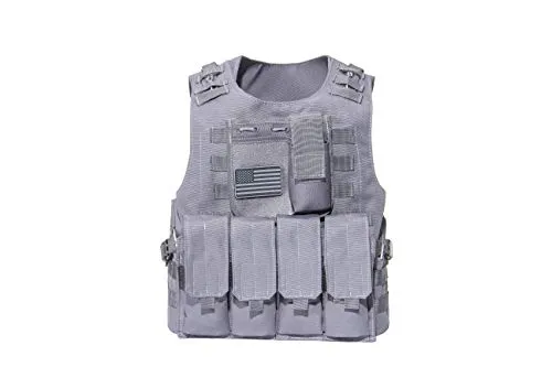 Tactical Plate Carrier Vest with Free US Flag Patch, Mil Spec 1000D Nylon PALS Molle Modular w/ 4 Mag Pouches, Side Pouch, Chest Mag Pouch