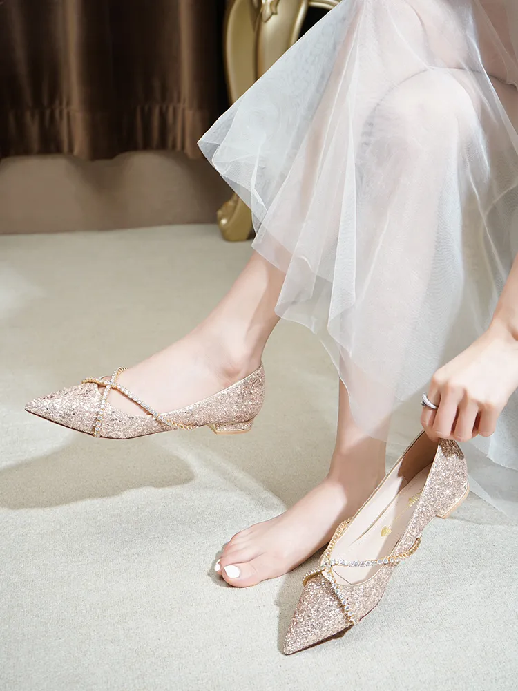 The Hanny Wedding Bridal Champagne Flats