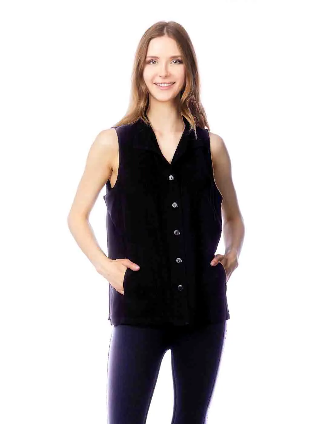 Tianello TENCEL™  Sleeveless "Oxford" Vest Jacket with Side Pockets