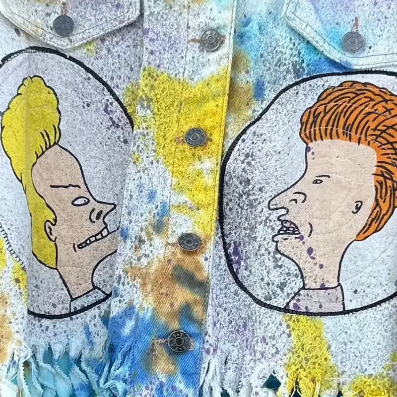 Upcycled Tie Dye vintage denim with Bevis and Butthead