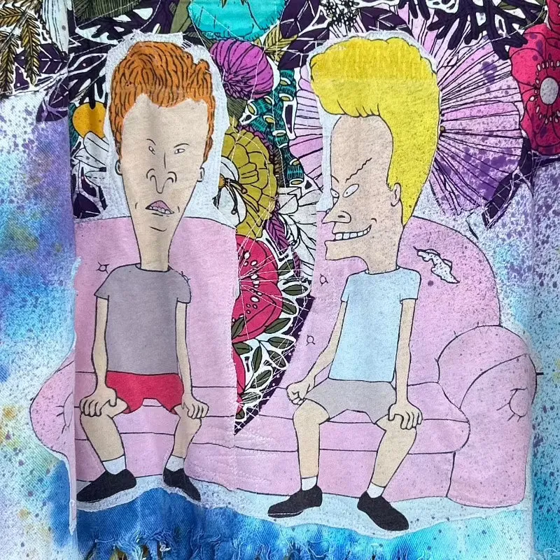 Upcycled Tie Dye vintage denim with Bevis and Butthead