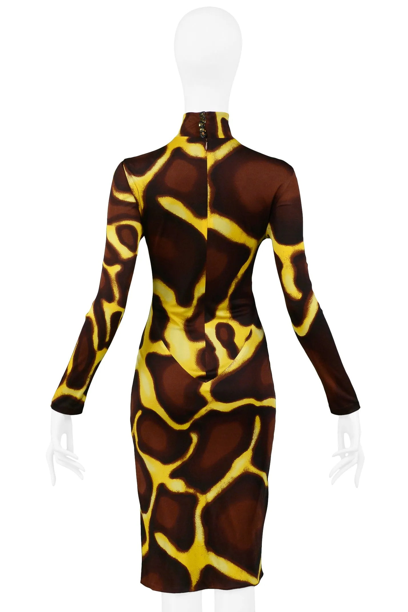 VERSACE YELLOW GIRAFFE PRINT DRESS WITH FUR COLLAR