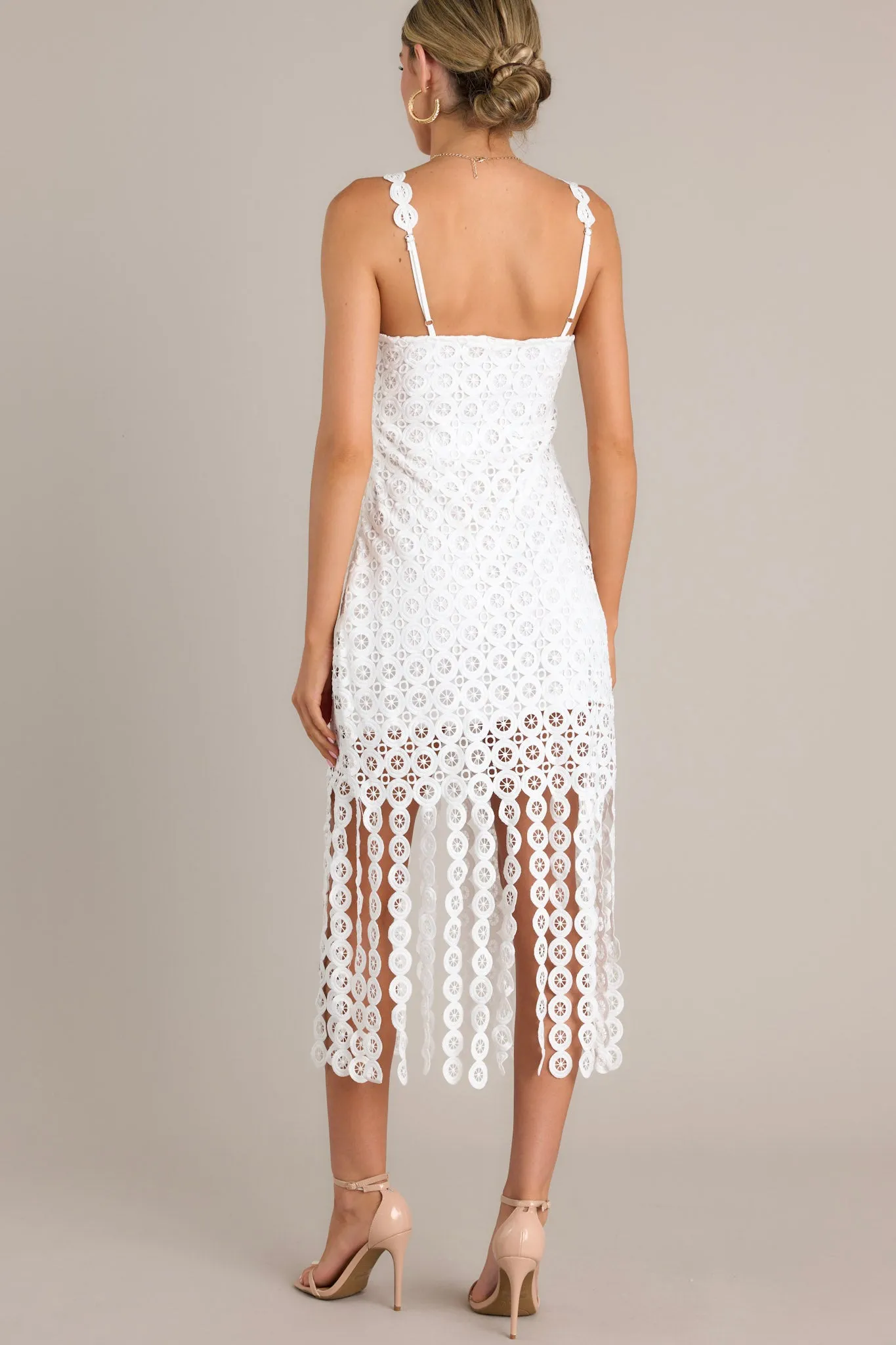 Whisper Your Wishes White Fringe Midi Dress