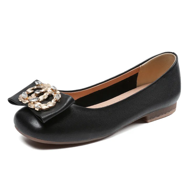 Women Summer Soft Leather Crystal Casual Flats