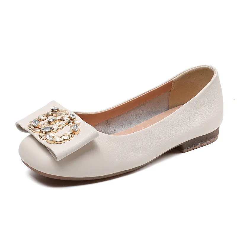 Women Summer Soft Leather Crystal Casual Flats