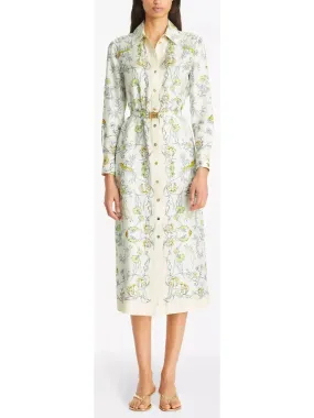 Women’s Belted Neutral Rabbit Field Printed Silk Twill Shirt Dress