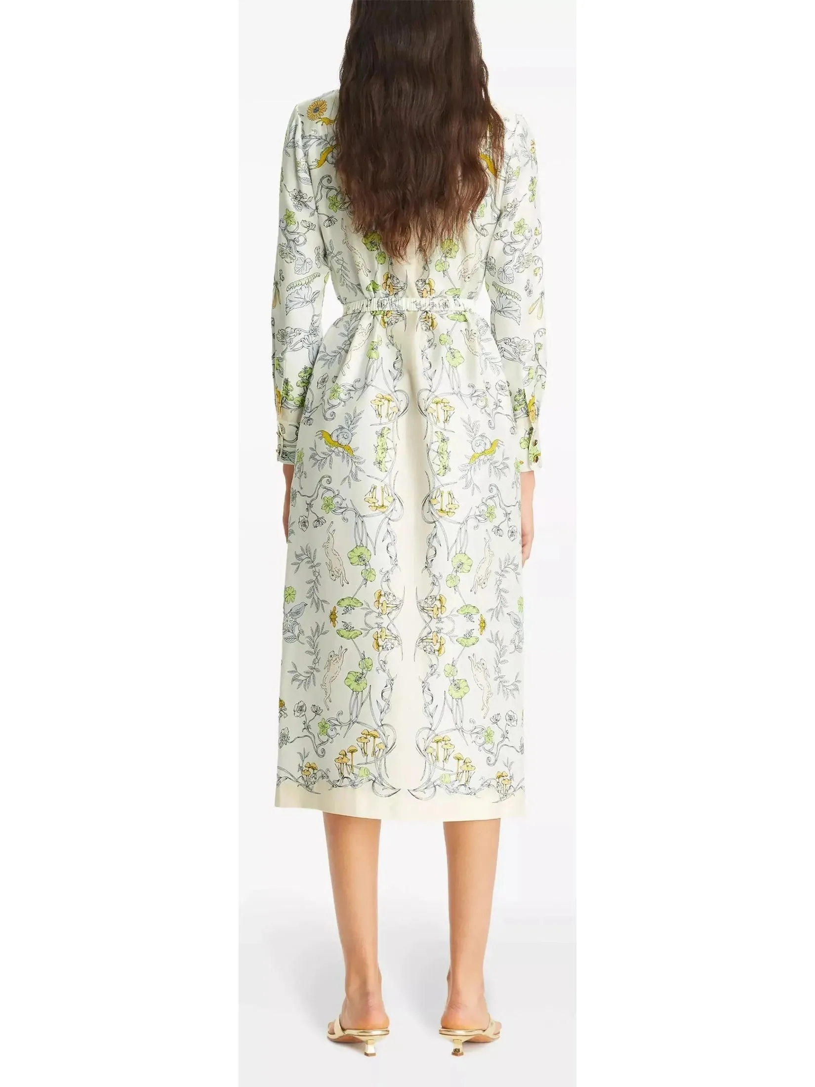 Women’s Belted Neutral Rabbit Field Printed Silk Twill Shirt Dress