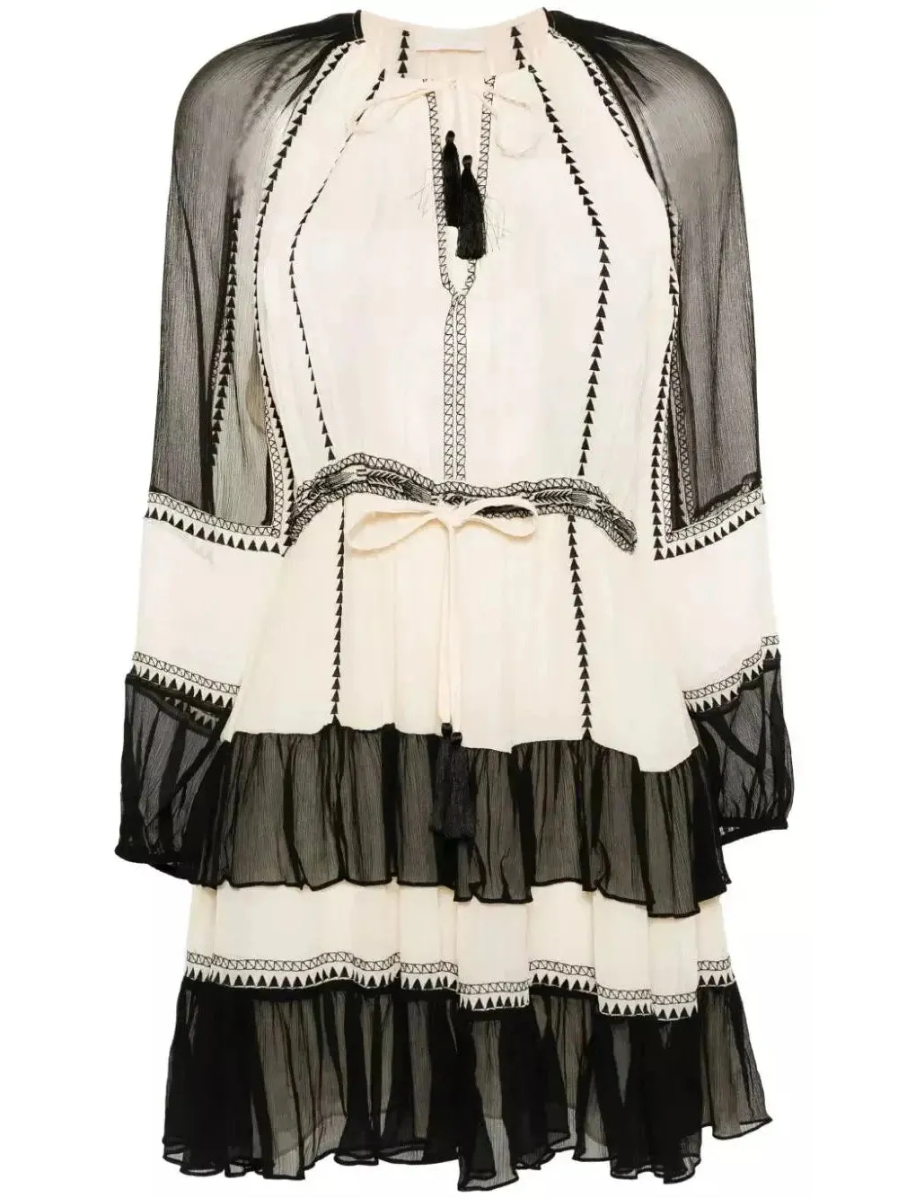 Women’s Black and White Silk Tiered Mini Dress