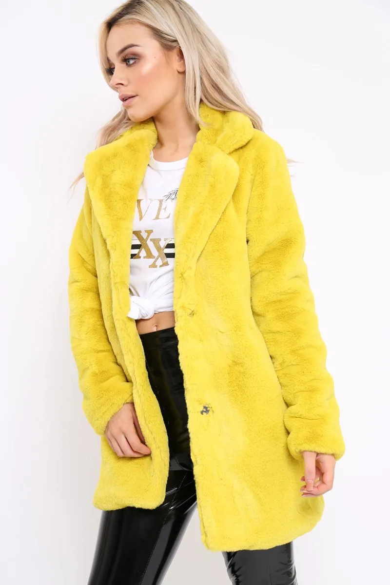 Yellow Faux Fur Coat - Kinleigh