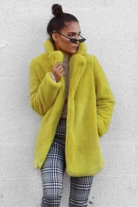 Yellow Faux Fur Coat - Kinleigh