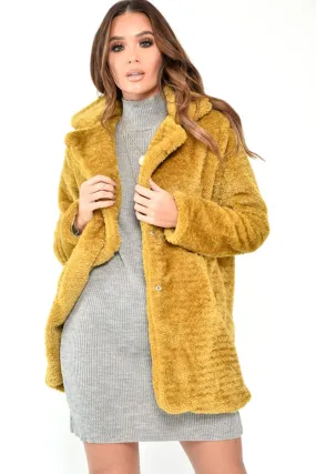 Yellow Faux Fur Popper Button Coat - Clarisa